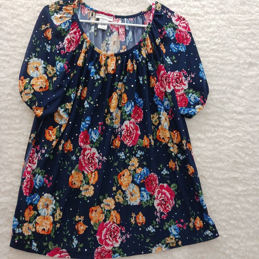 Dress Blouse Tunic Navy Bloomcore Feminine Whimsycore Cottagecore Floral Size XL